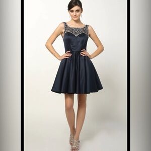 Juliet 808 Short Pleated A Line Homecoming Beaded Cocktail Dress size M